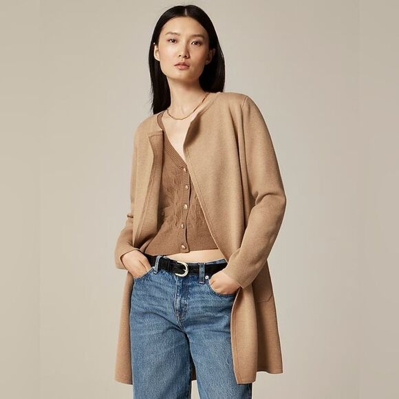 NWT J CREW Juliette collarless sweater-blazer in Hthr Khaki - Picture 3 of 9